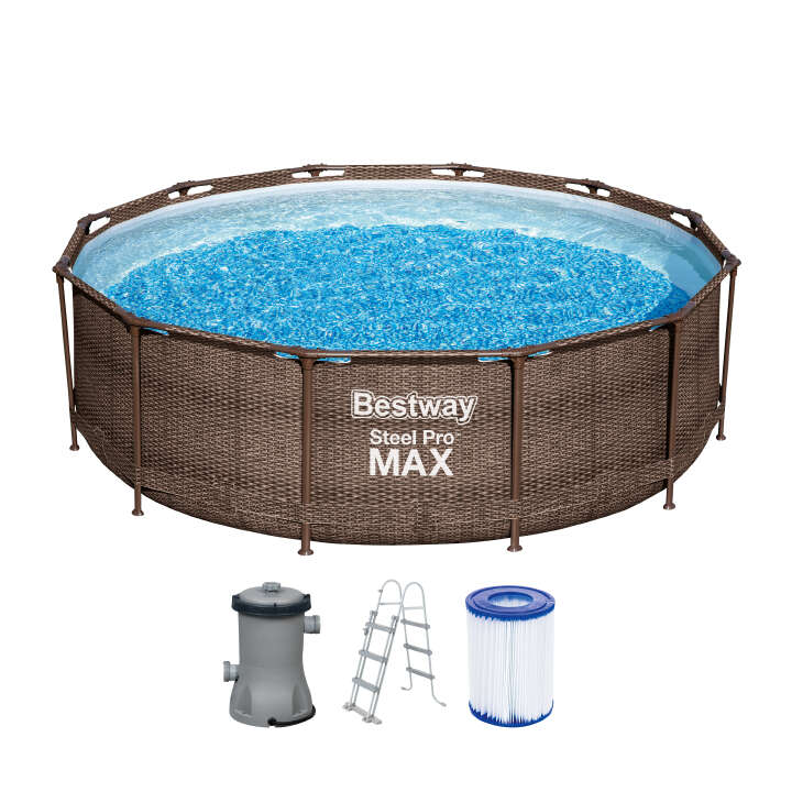 Bestway Steel Pro MAX™ Frame Pool Set mit Filterpumpe rund Rattan-Optik 366 x 100 cm